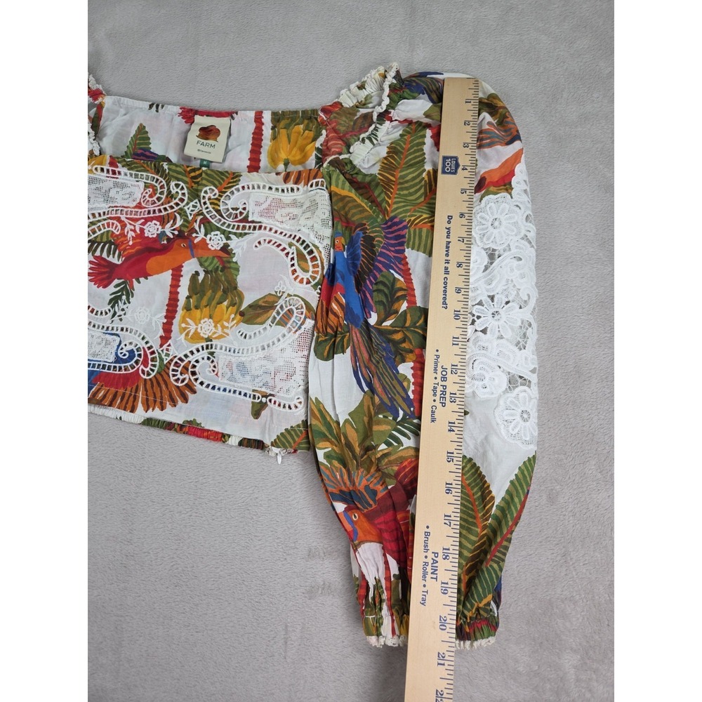 Farm Rio Top Womens Medium Cropped Bird Tropical Embroidered Floral - Picture 9 of 15